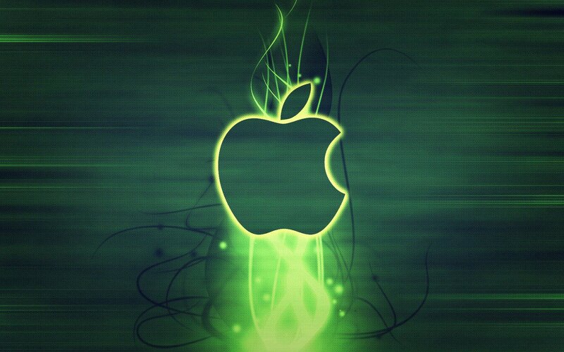 Glowing Apple Logo — Green, Energetic, Digital Art