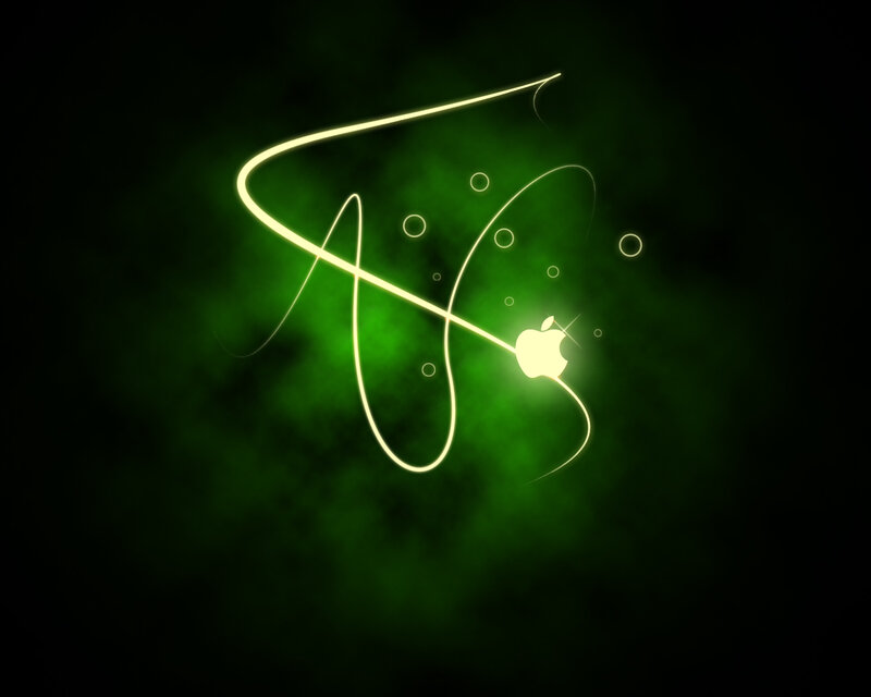 Glowing Apple Logo — Green, Mysterious, Digital Art