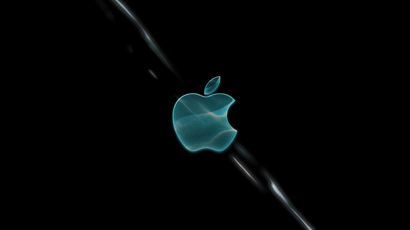 glowing apple logo on black