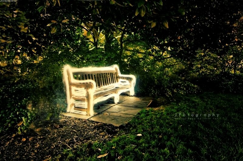 Glowing Bench in Garden