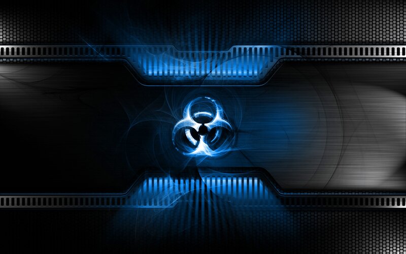 Glowing Biohazard Symbol — Black, Dark, Digital Art