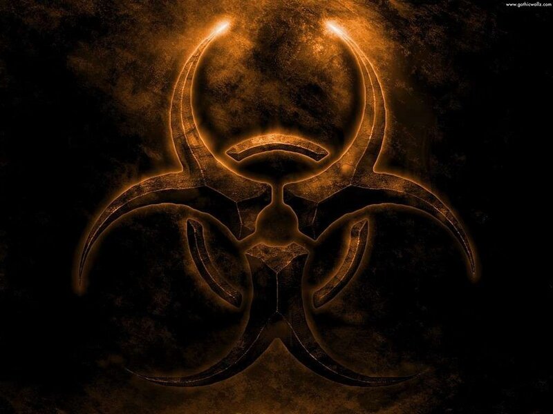 Glowing Biohazard Symbol — Black, Dramatic, Digital Art