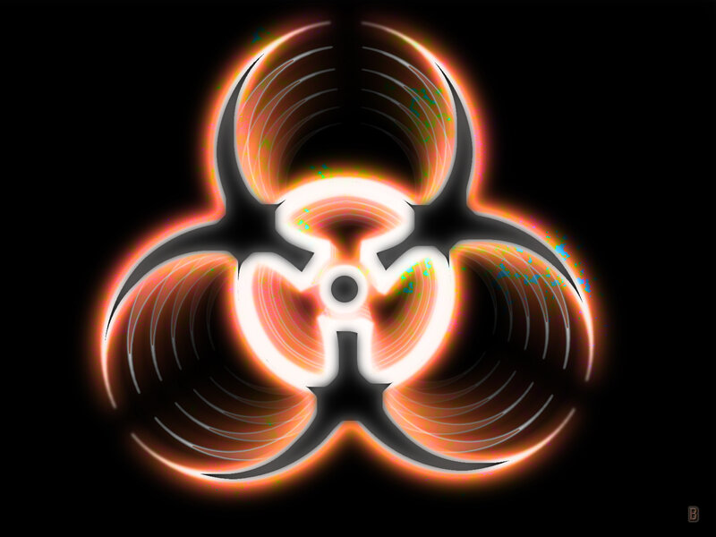 Glowing Biohazard Symbol — White, Dramatic