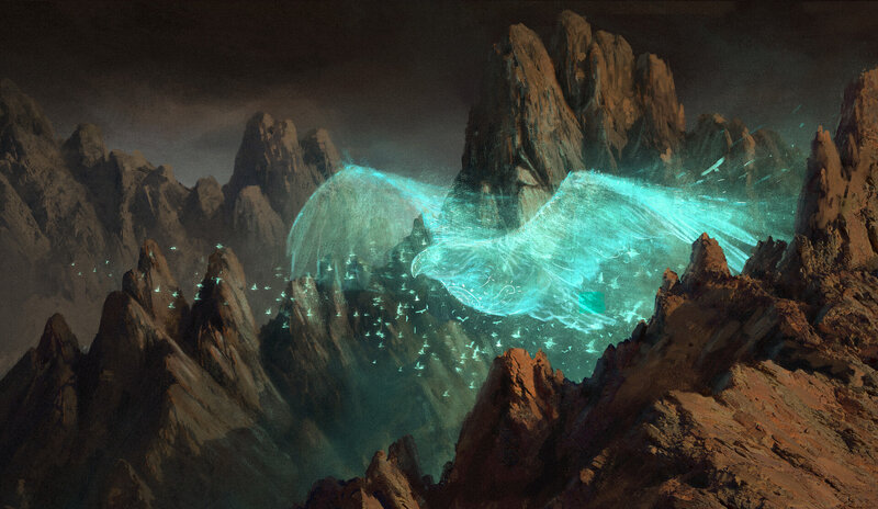 Glowing Bird in Mountains