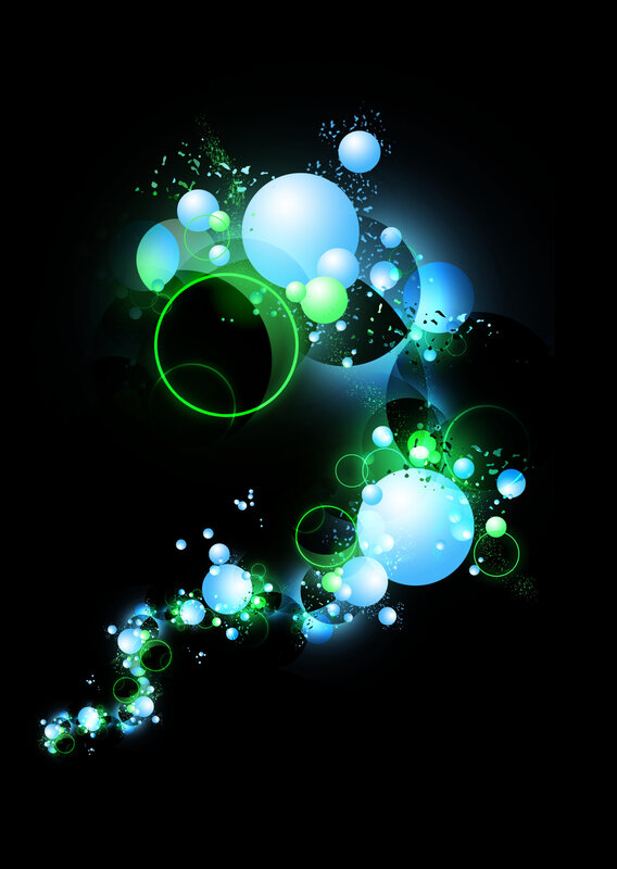 glowing blue and green spheres