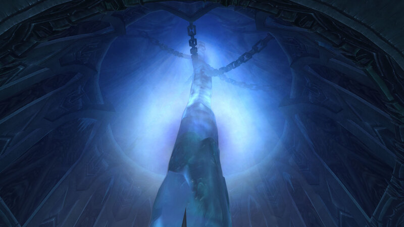 glowing blue artifact in a dark chamber