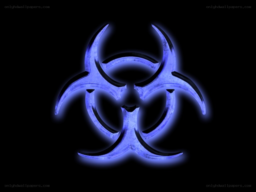 glowing blue biohazard symbol
