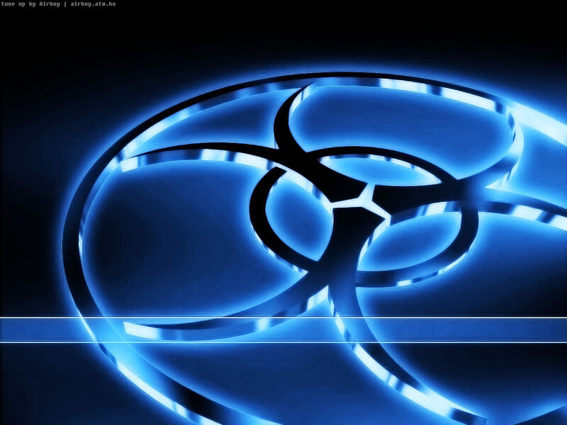 Glowing Blue Biohazard Symbol — Dark