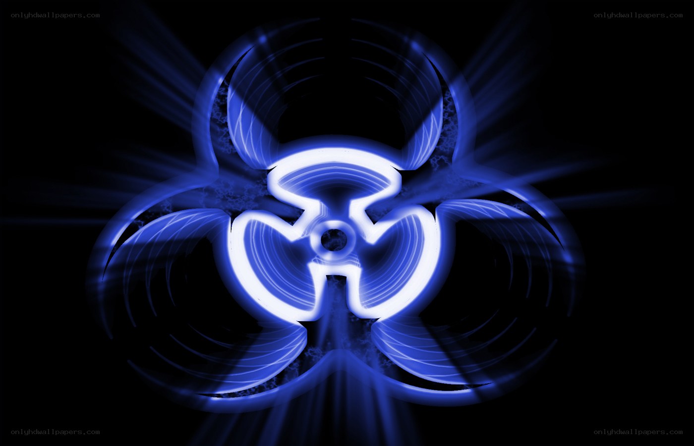 glowing blue biohazard symbol