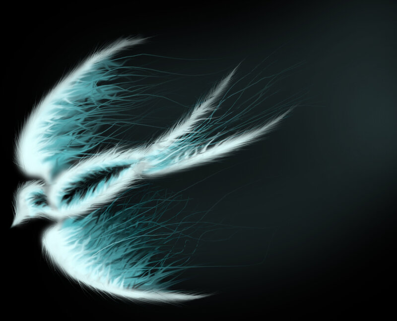 glowing blue bird in flight