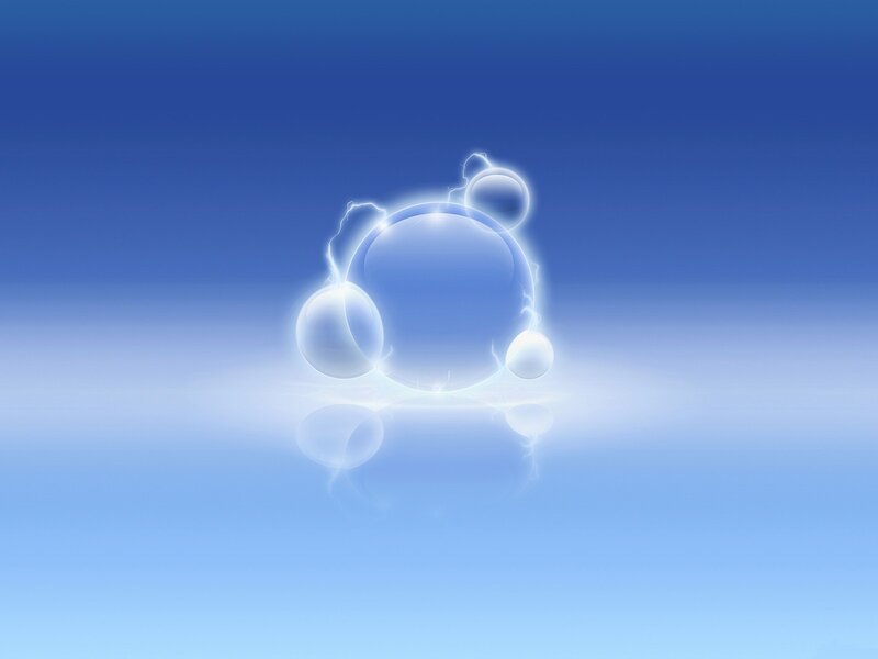 glowing blue bubbles on reflective surface