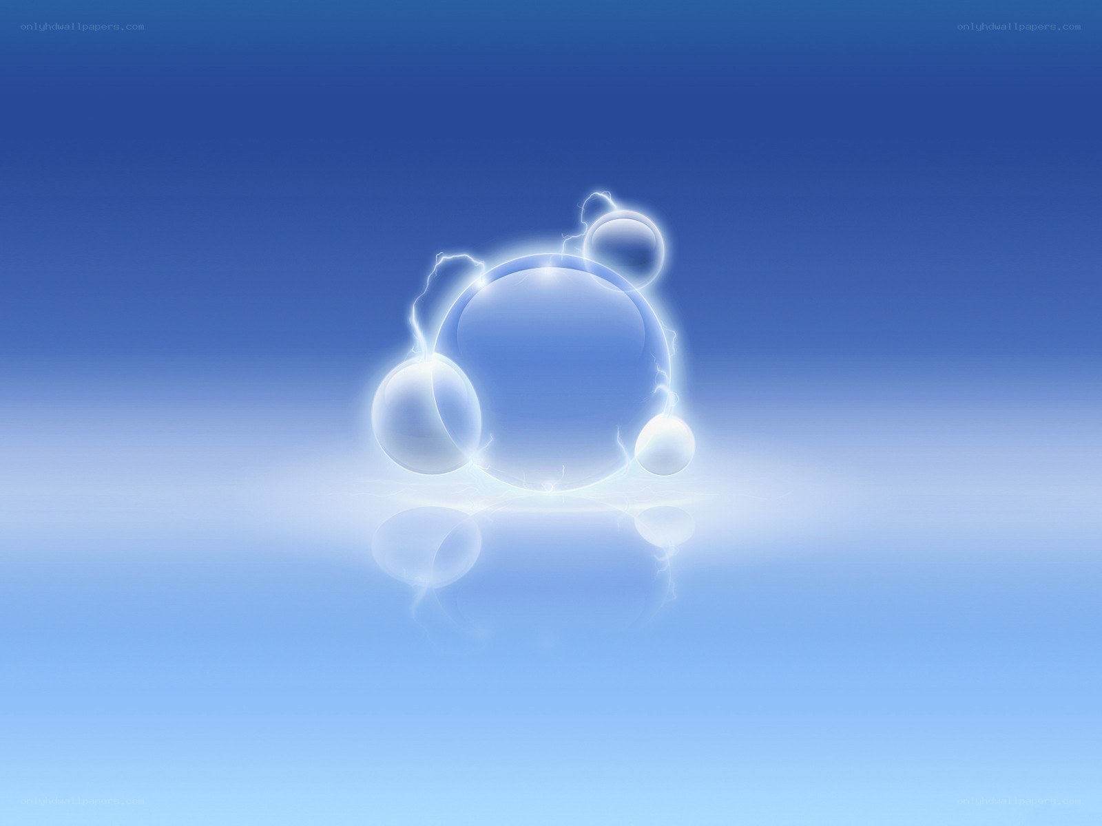 glowing blue bubbles on reflective surface