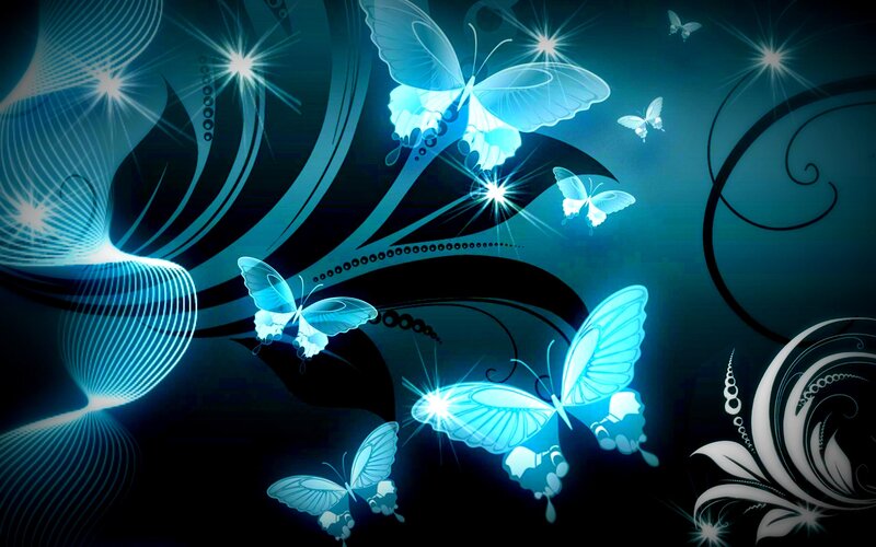 Glowing Blue Butterflies — Dreamy, Night, Digital Art