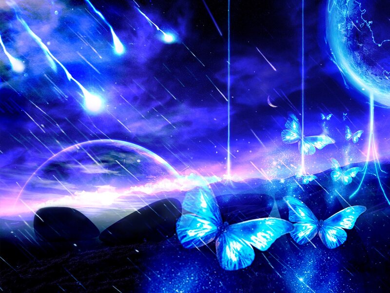 Glowing Blue Butterflies — Dreamy, Night