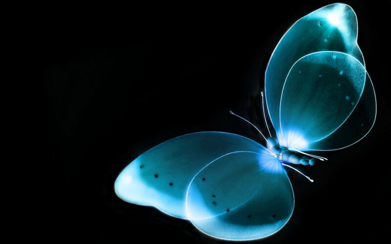 Glowing Blue Butterfly — Dramatic, Night, Digital Art, Wings