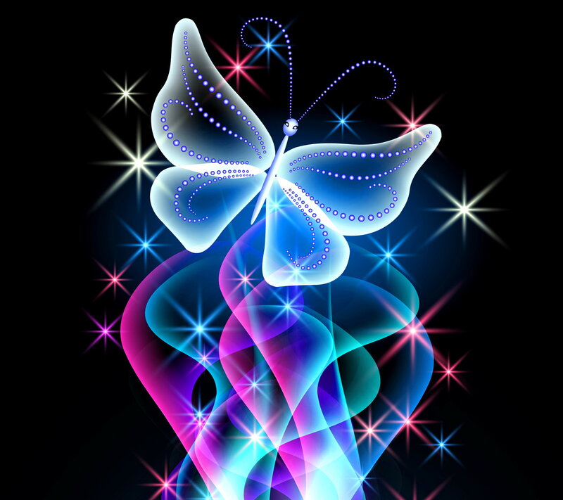 Glowing Blue Butterfly — Magical, Night, Digital Art