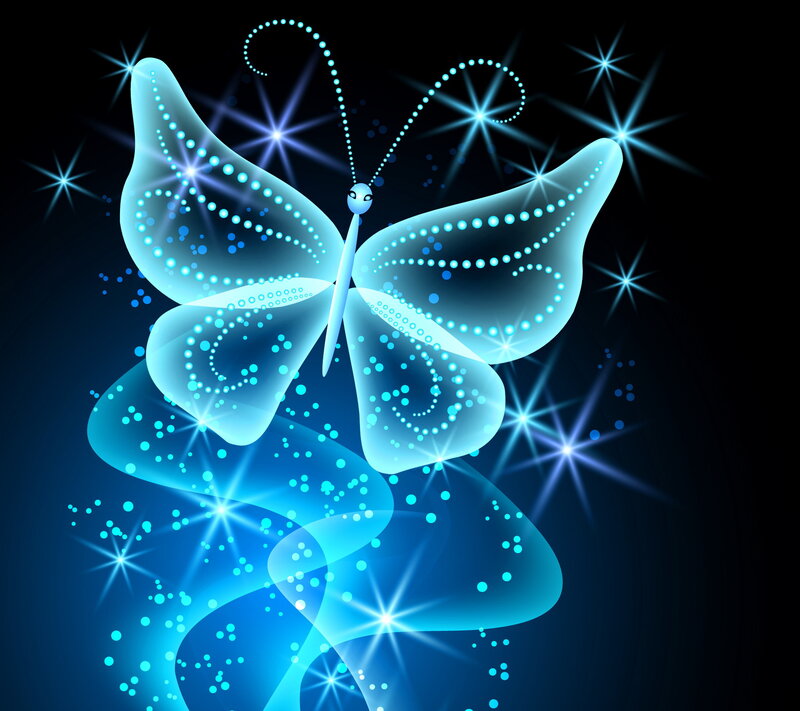 Glowing Blue Butterfly — Magical, Night