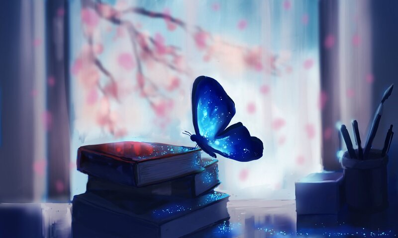 Glowing Blue Butterfly — Serene, Spring