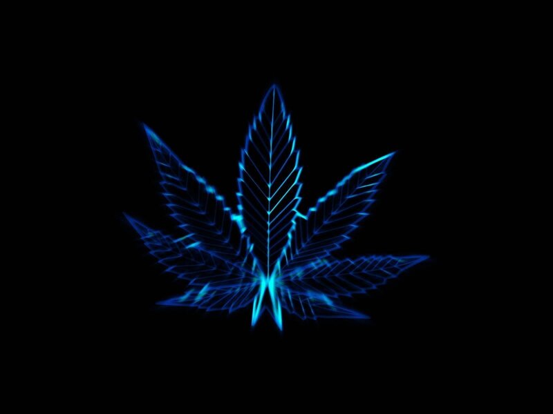 Glowing Blue Cannabis Leaf