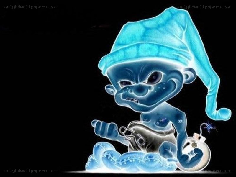 glowing blue cartoon character