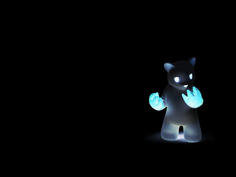 glowing blue cat figure