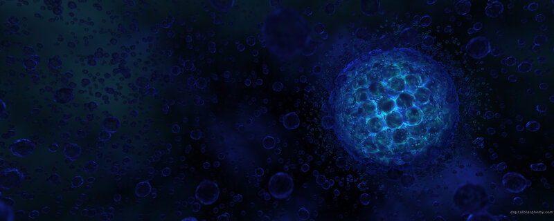 Glowing Blue Cell — Dramatic, Digital Art