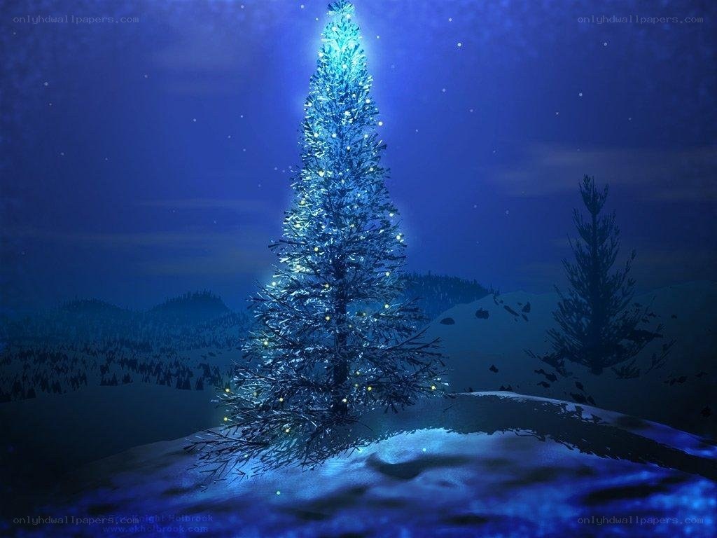 glowing blue christmas tree