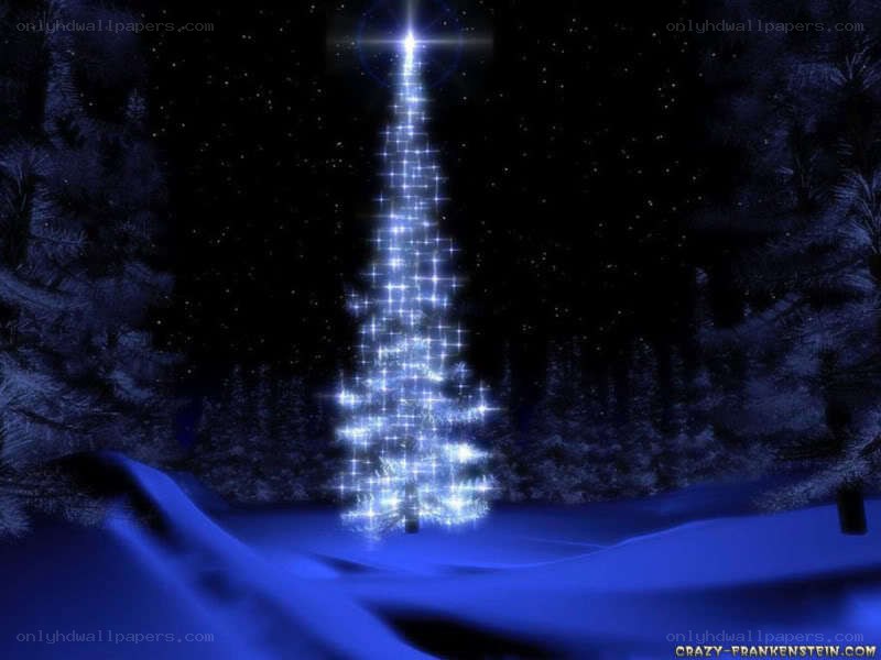 glowing blue christmas tree