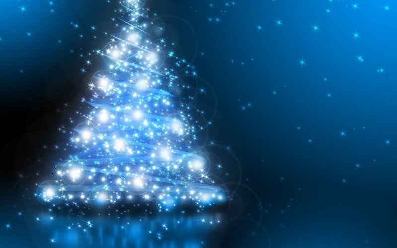 Glowing Blue Christmas Tree — Festive, Night, Digital Art
