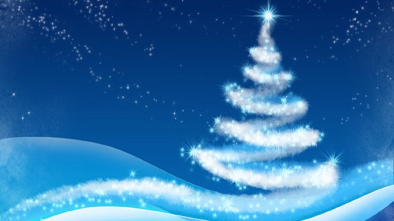 Glowing Blue Christmas Tree — Festive, Night