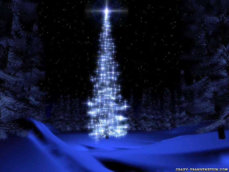 Glowing Blue Christmas Tree — Serene, Night, Digital Art