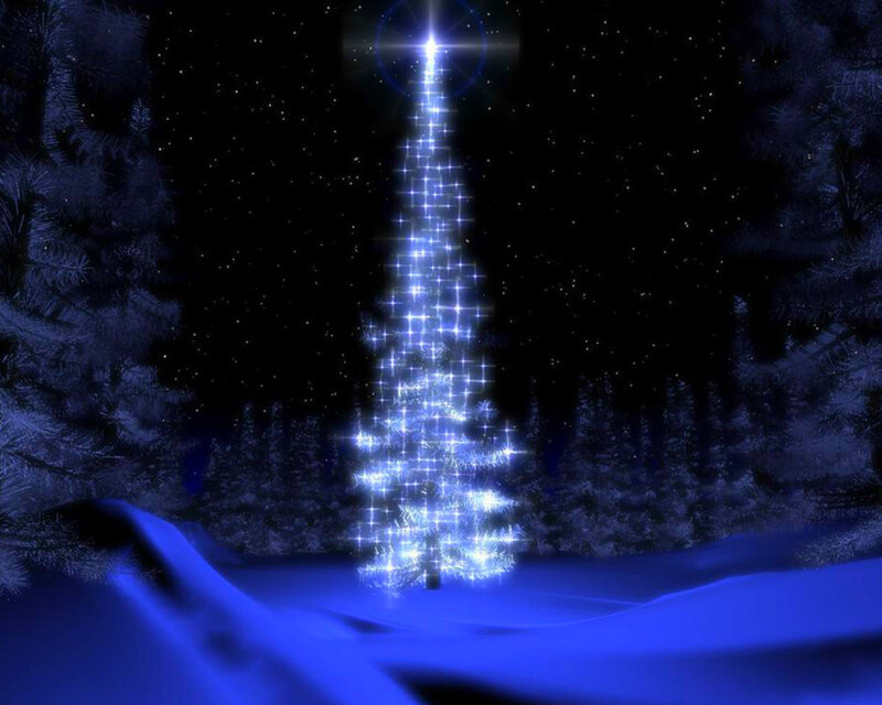 Glowing Blue Christmas Tree — Serene, Night