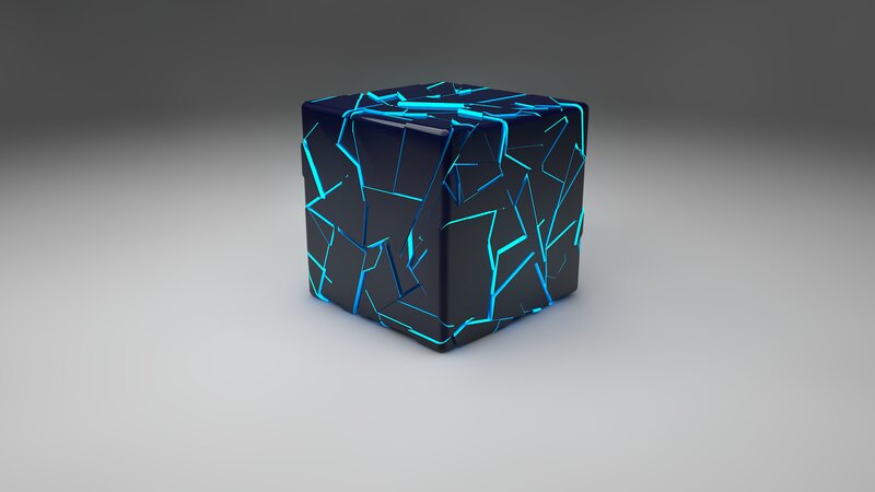 Glowing Blue Cracked Cube