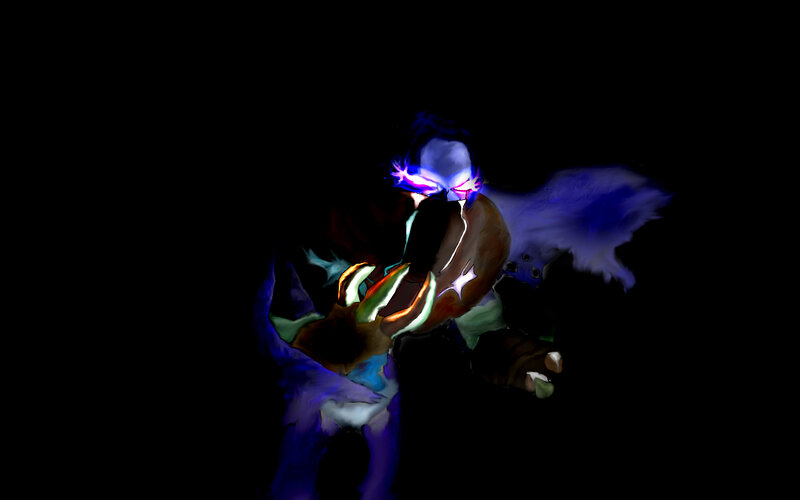 glowing blue creature in dark