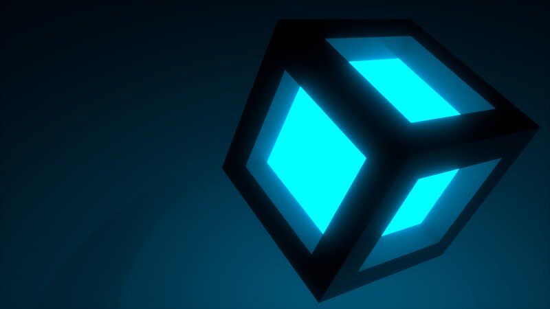 Glowing Blue Cube — Dark
