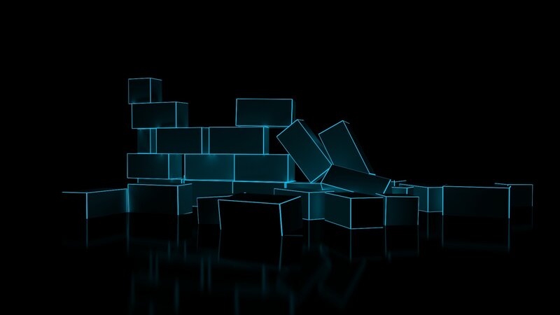 Glowing Blue Cubes — Black