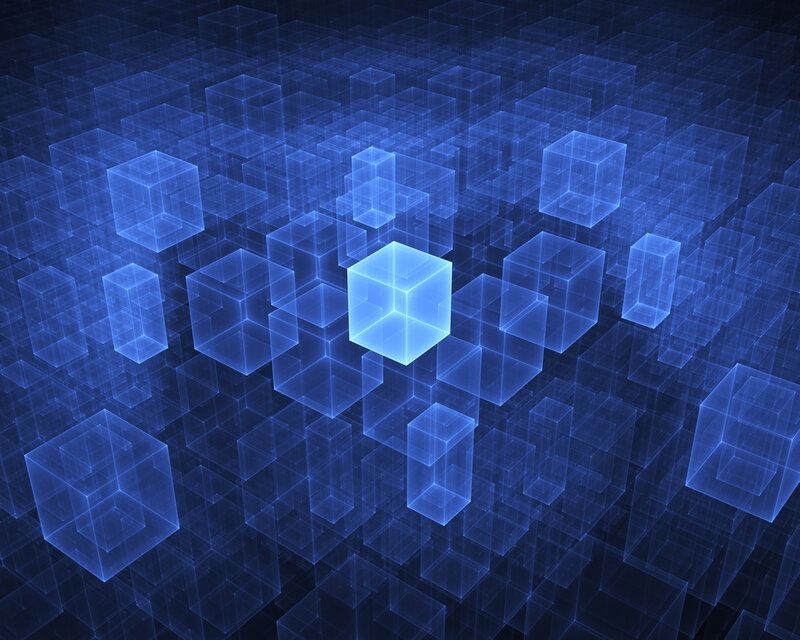 Glowing Blue Cubes — Technological, 3d Render, Grid
