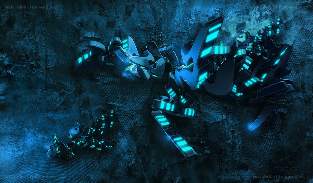 glowing blue cyber graffiti