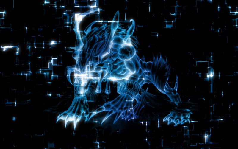 glowing blue digital wolf