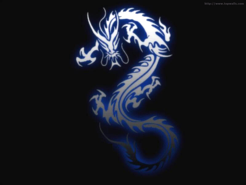 Glowing Blue Dragon — Dramatic, Digital Art, Black Background, White, Black
