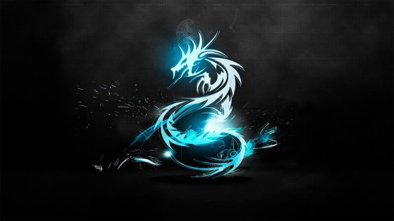 Glowing Blue Dragon — Dramatic, Digital Art, Sparks, Dark Background