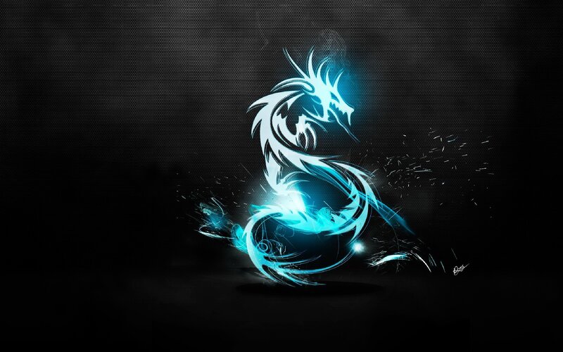 Glowing Blue Dragon — Dramatic, Digital Art, Sparks, Light