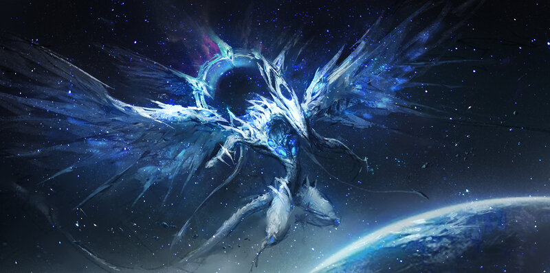 Glowing Blue Dragon — Dramatic, Night, Digital Art, Space