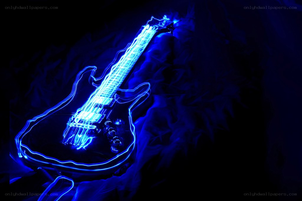glowing blue electric guitar