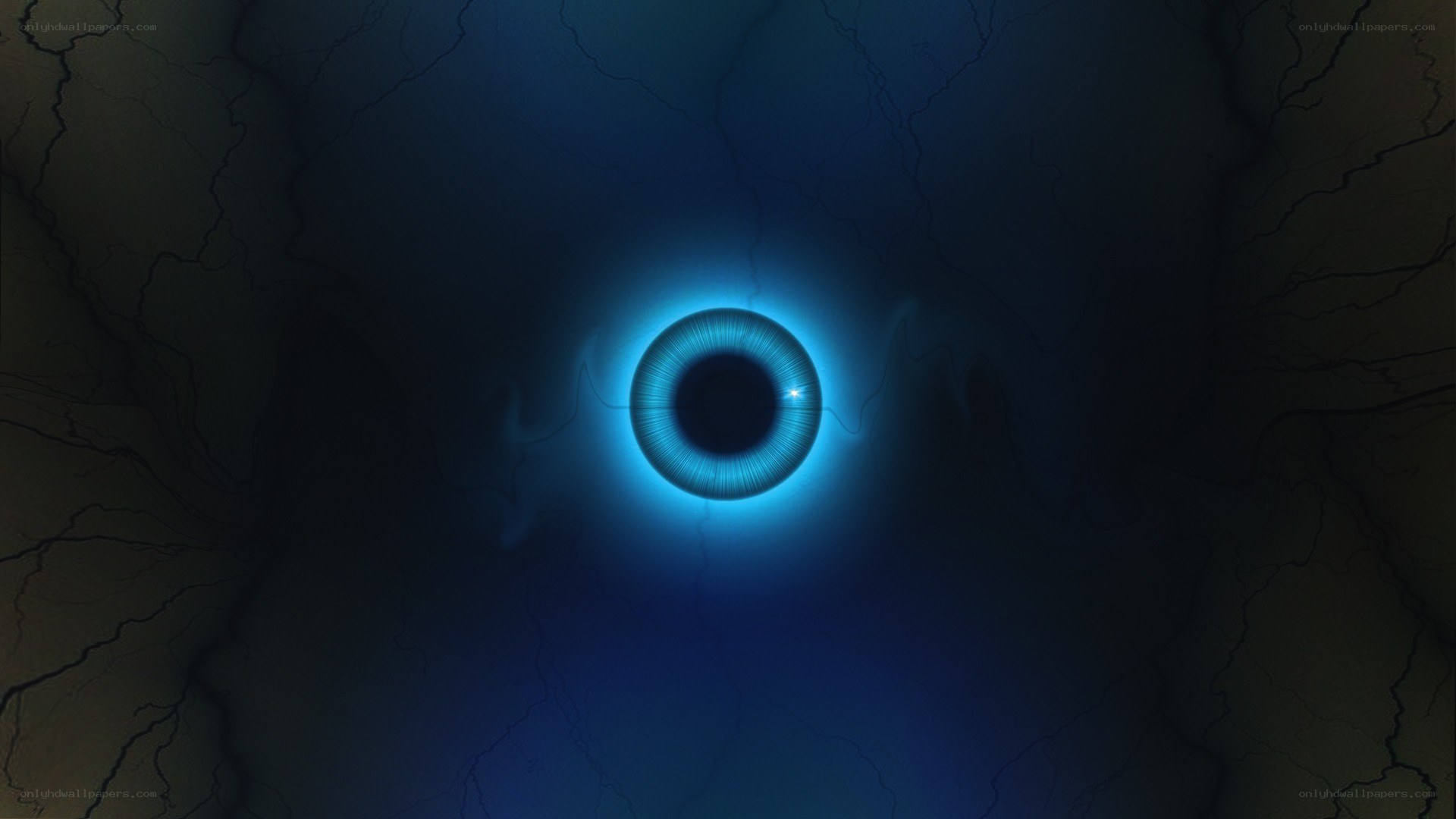 glowing blue eye in dark space