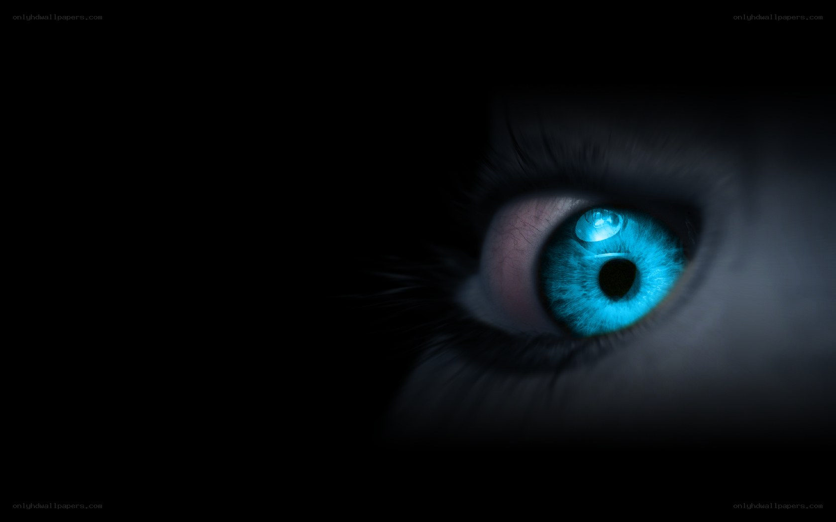 glowing blue eye in darkness
