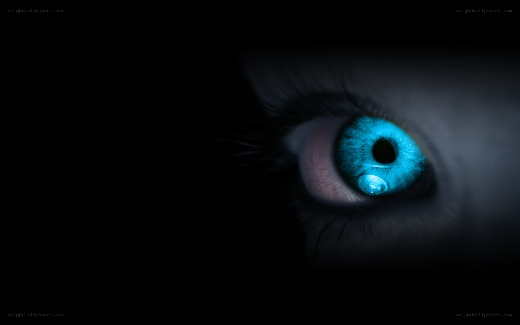 glowing blue eye in darkness