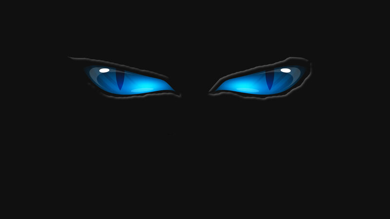 glowing blue eyes in darkness