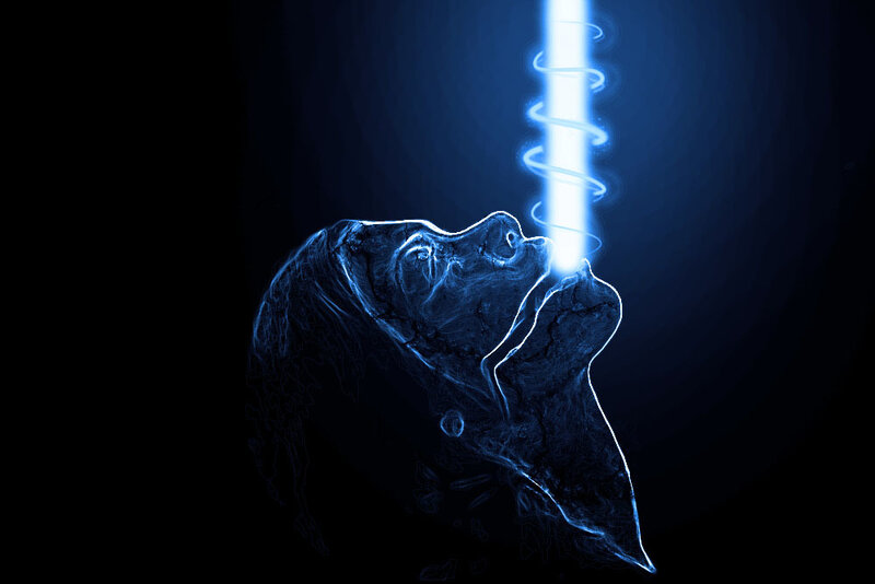 Glowing Blue Figure — Dramatic, Digital Art