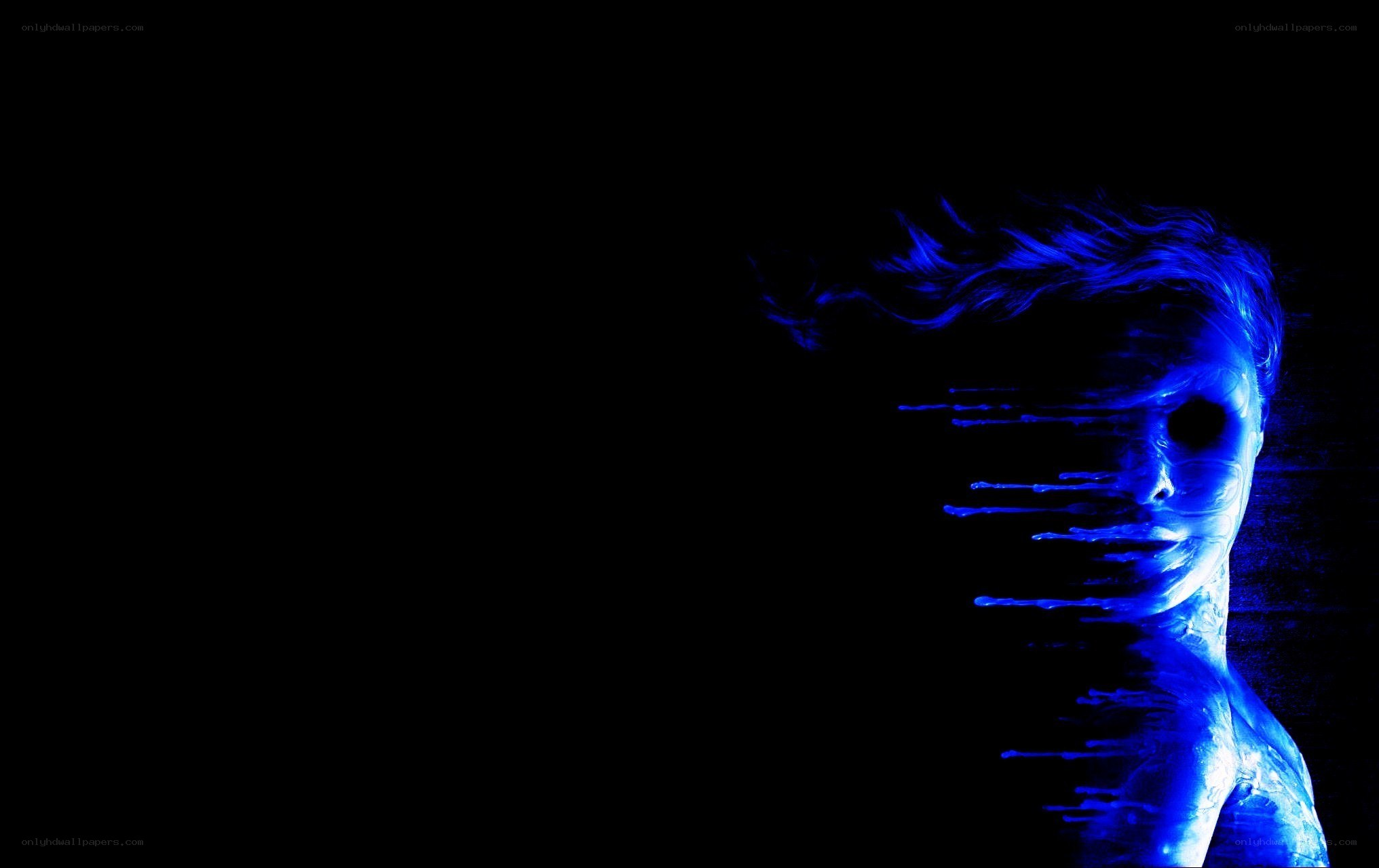 glowing blue figure
